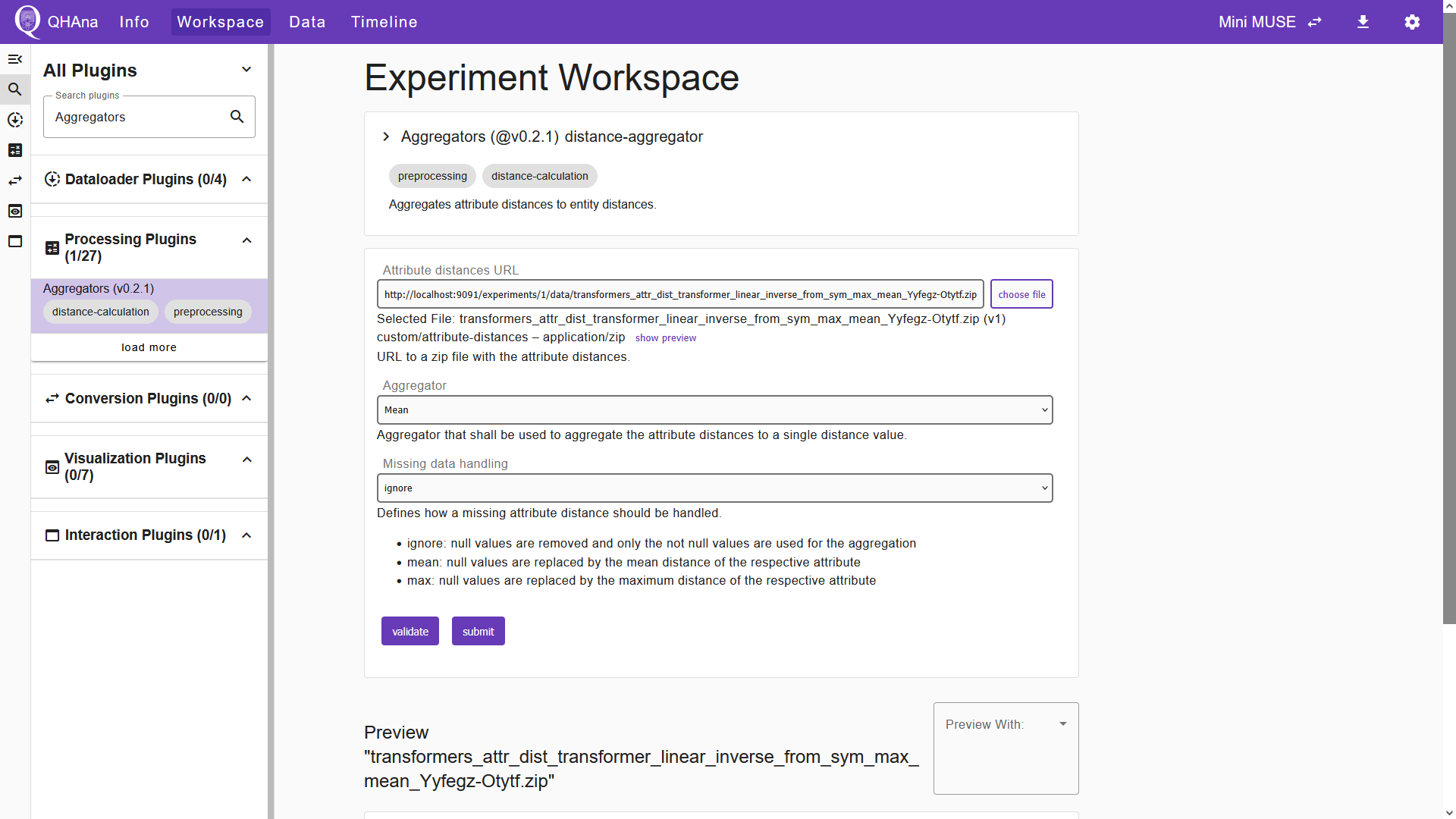 The filled in "Aggregators" plugin UI.