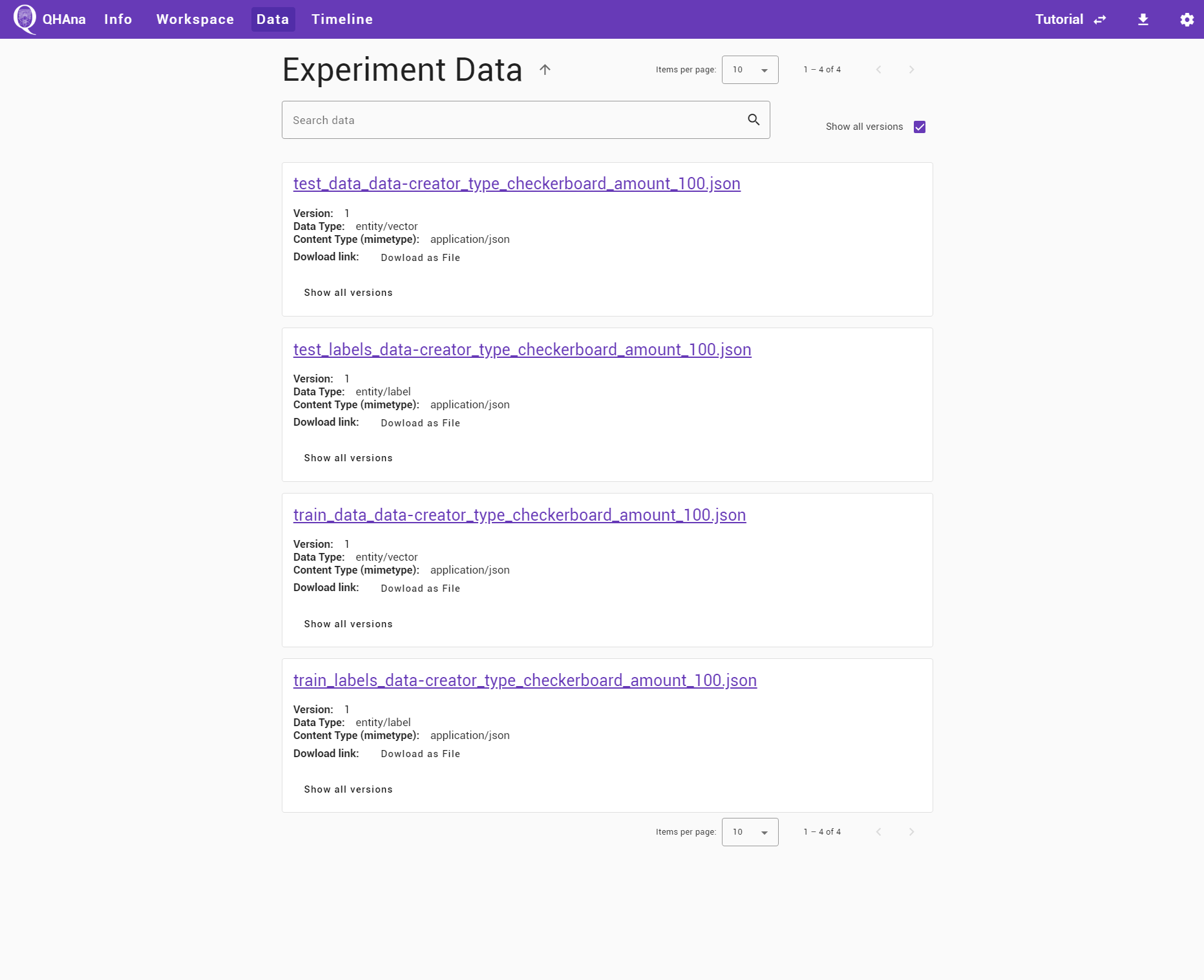 The data overview list.