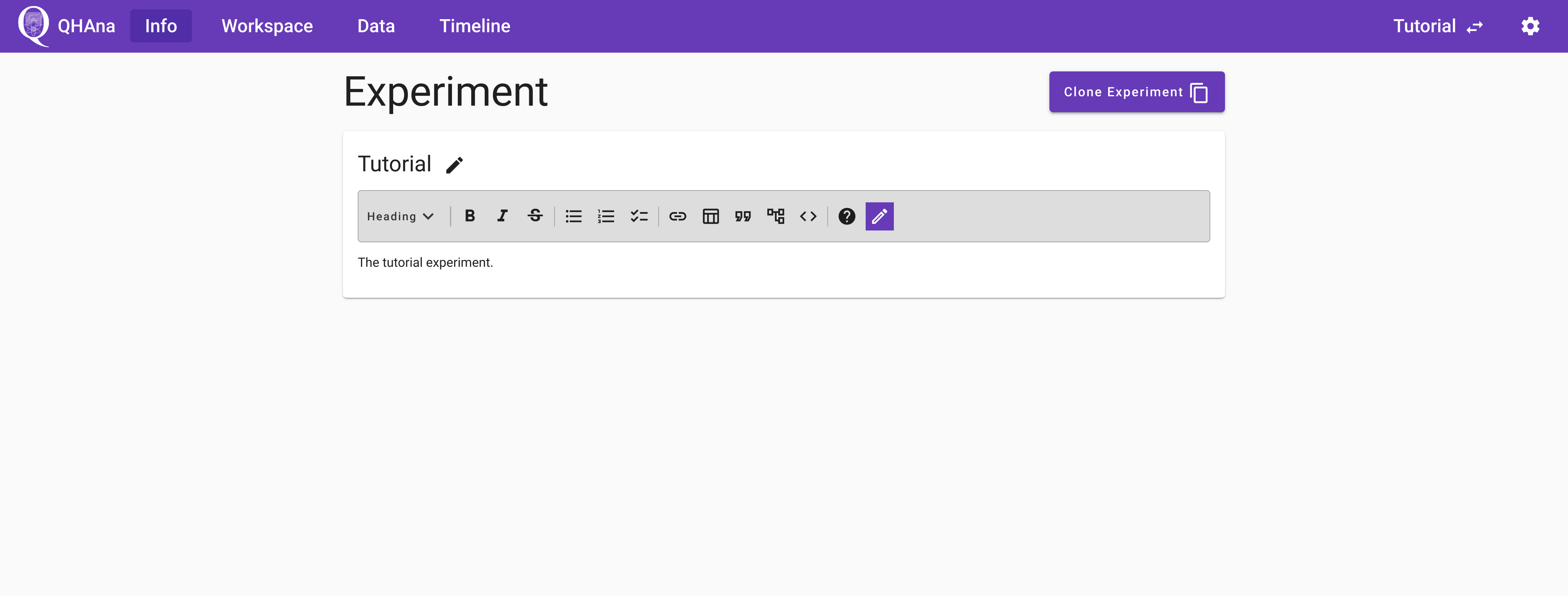 The "Info" tab of an experiment.