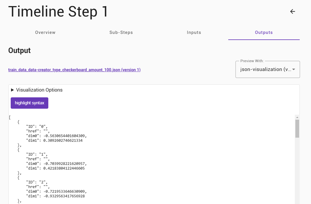 The output of the "Data Creation" plugin.