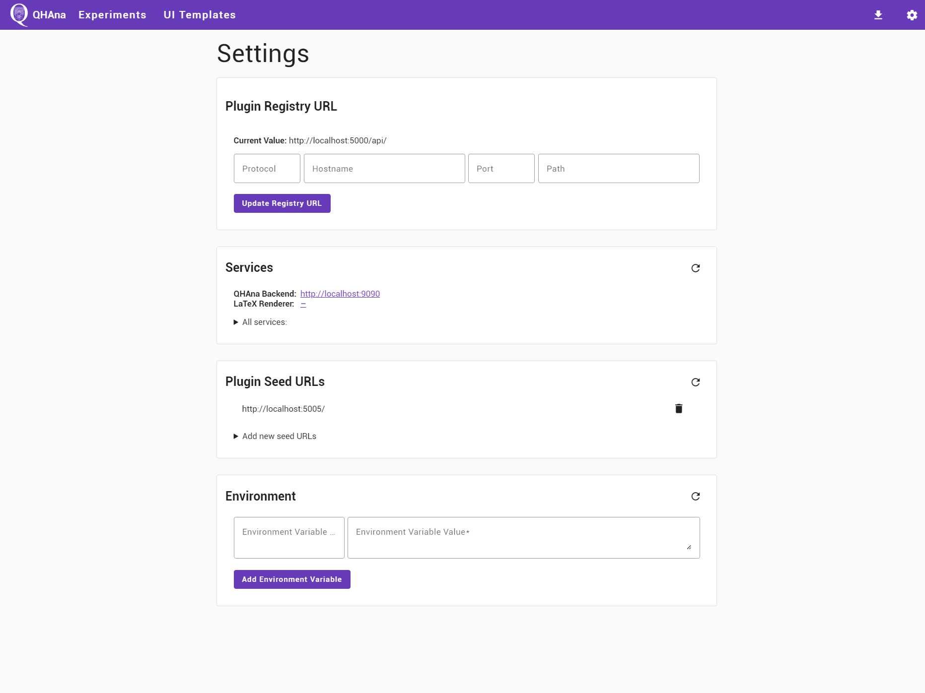 The QHAna settings page.