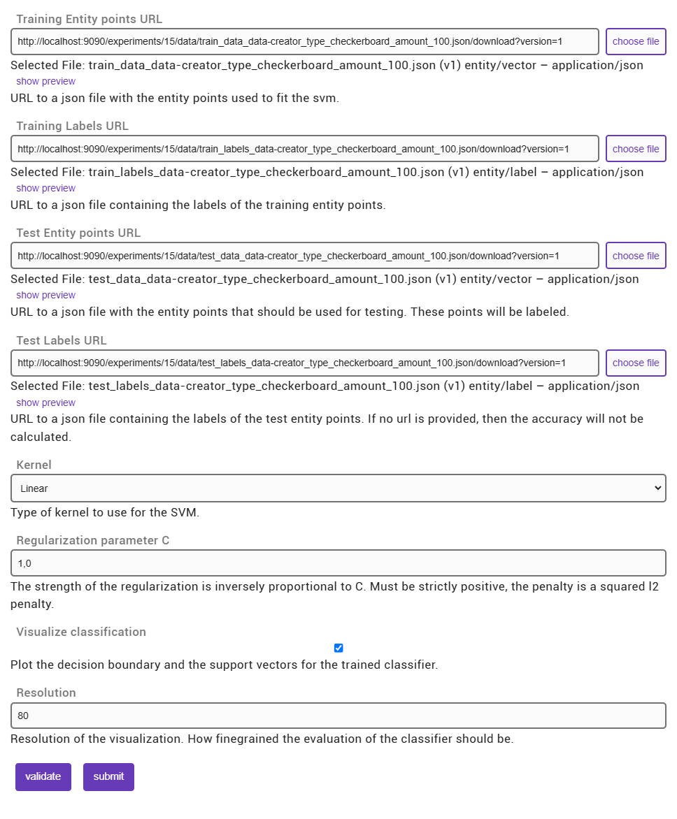 Inputs for the "SVM" plugin.