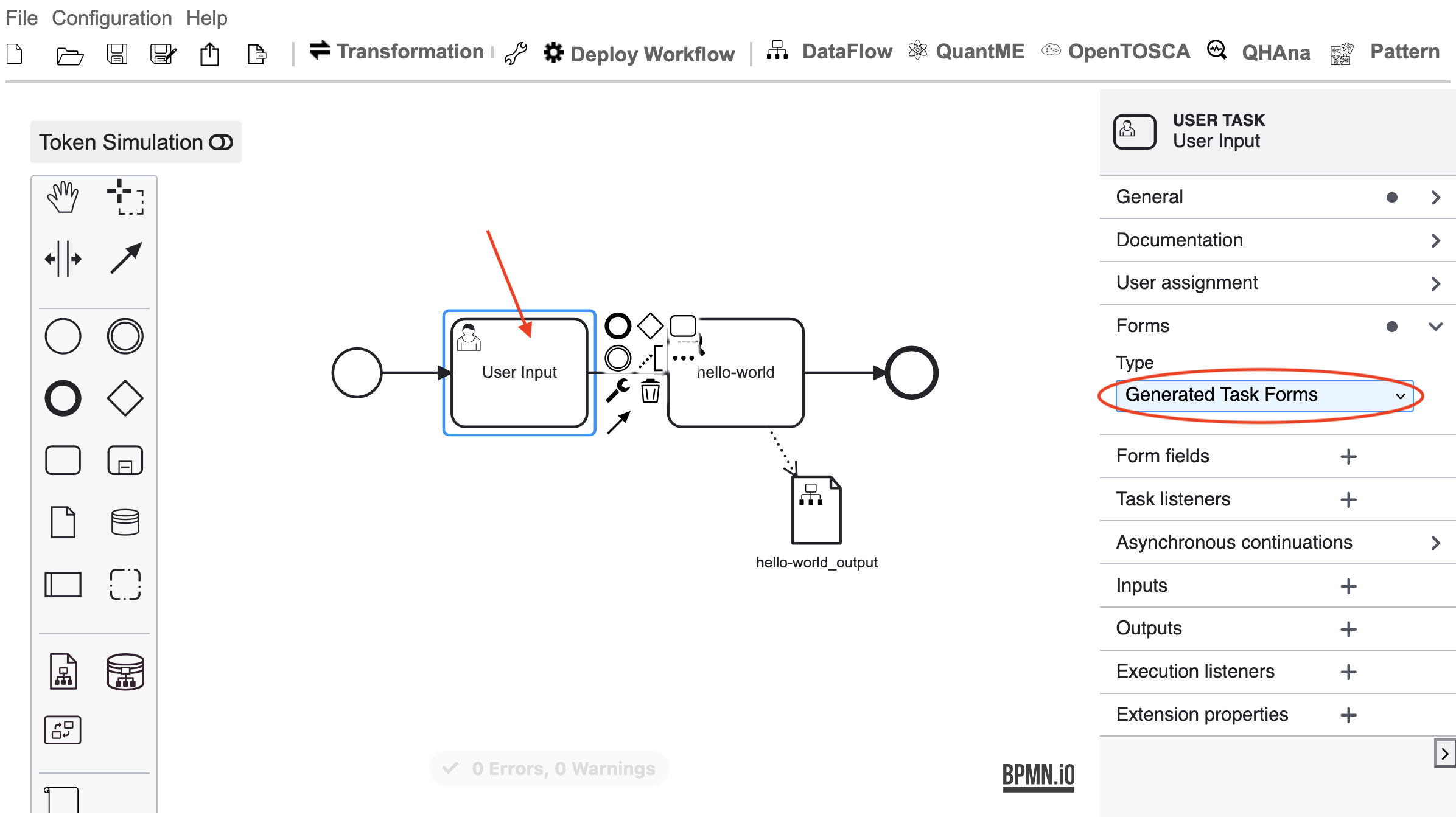 Select "Generated Task Forms" as forms type in the user task.